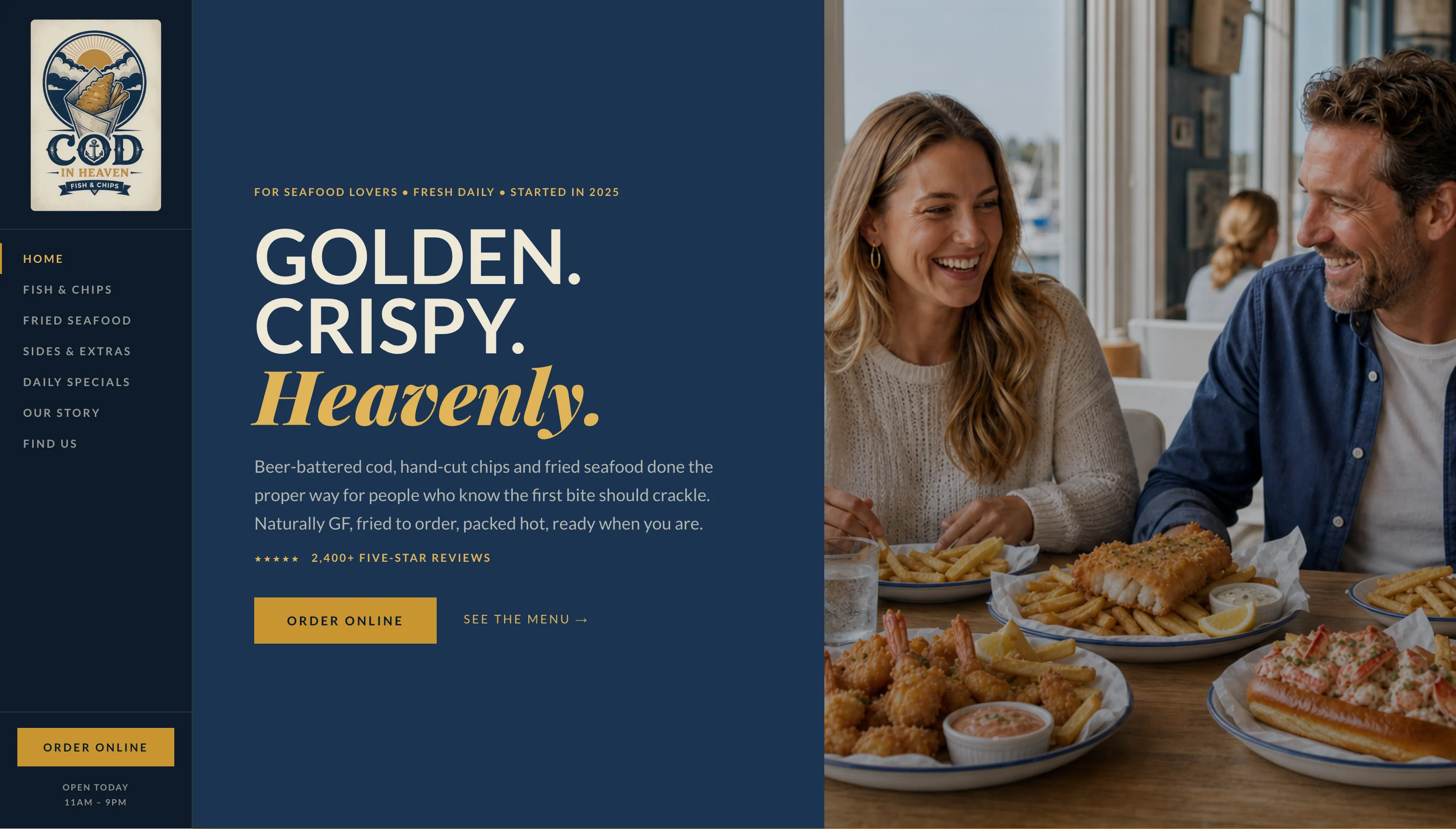 Cod In Heaven fish and chips website homepage.