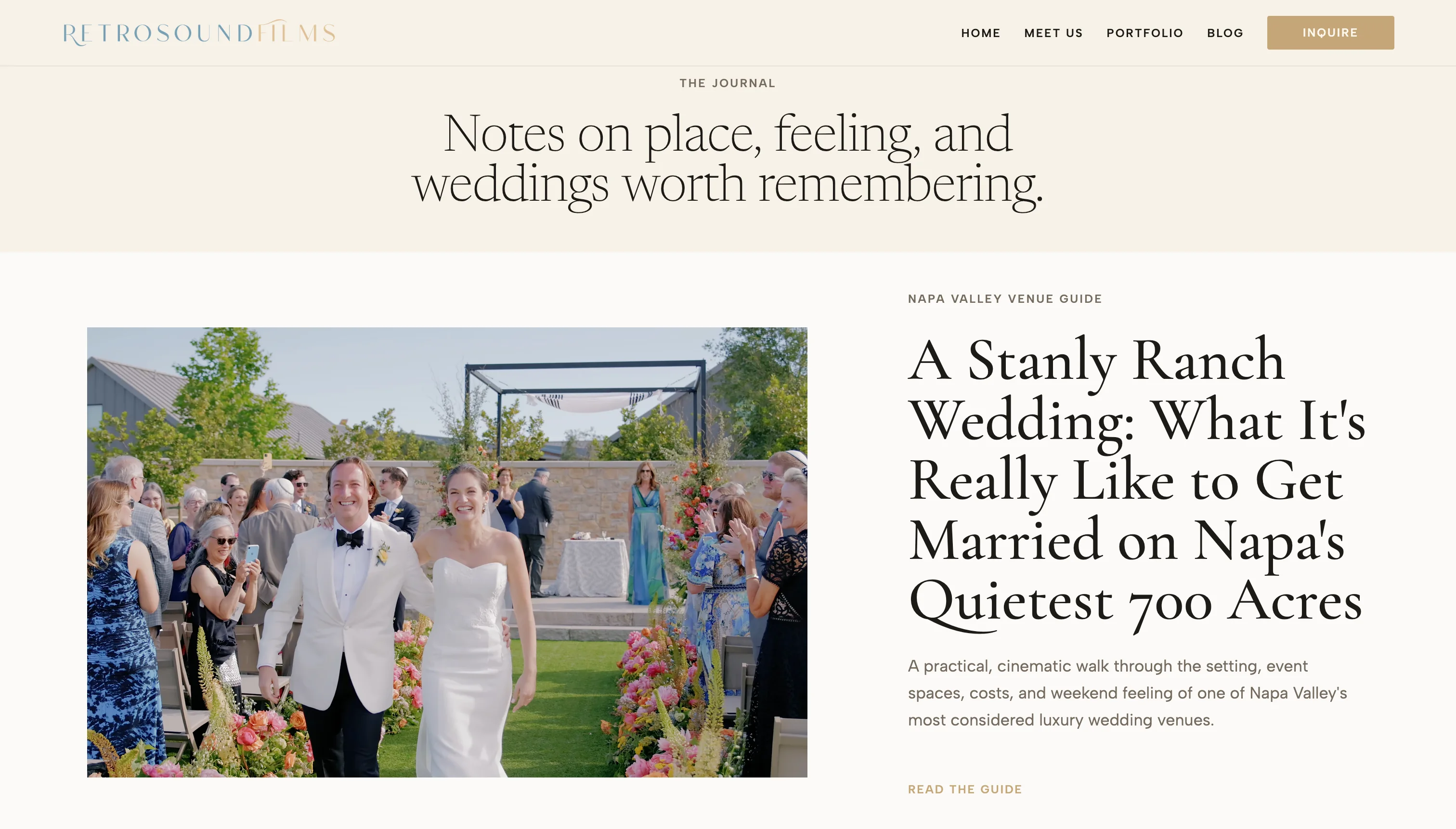 Retrosound Films journal page with Napa Valley wedding venue guide article.